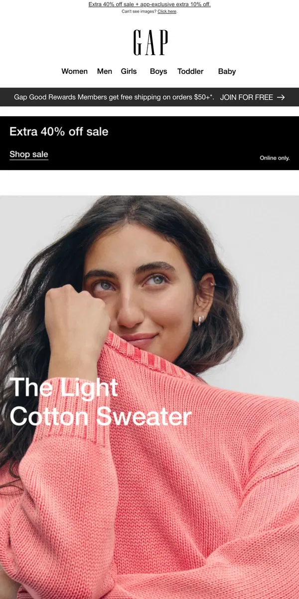 Email from GAP. SWEATER UPDATE