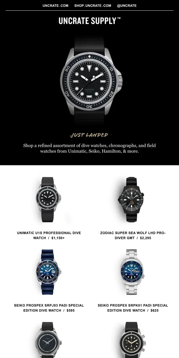 Email from Uncrate. Just Landed / The Watch Edit