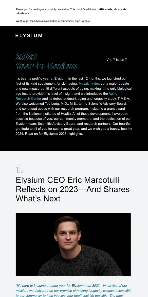 Email from Elysium Health. Here’s What We’re Celebrating From 2023