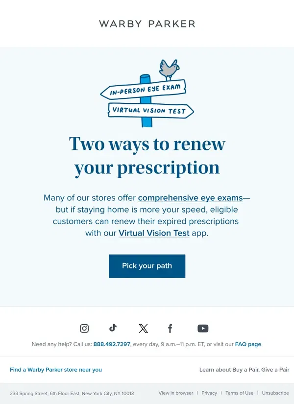 Email from Warby Parker. Need your prescription renewed?