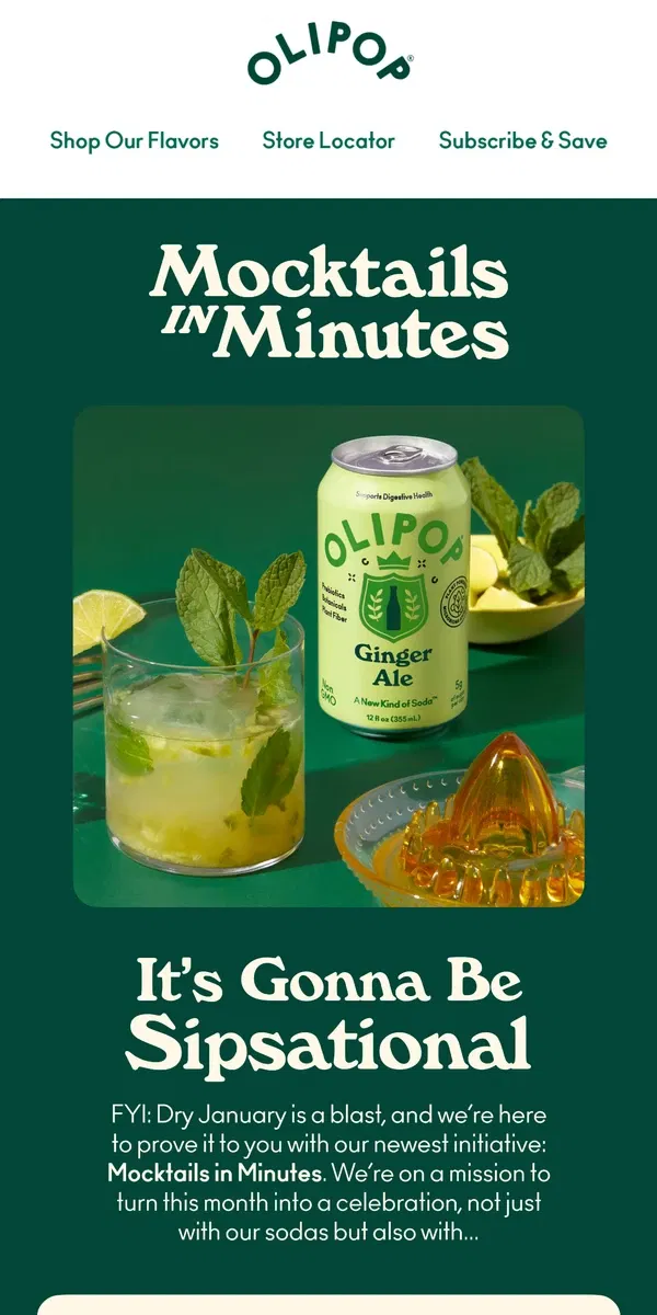 Email from OLIPOP. We’re elevating Dry January...