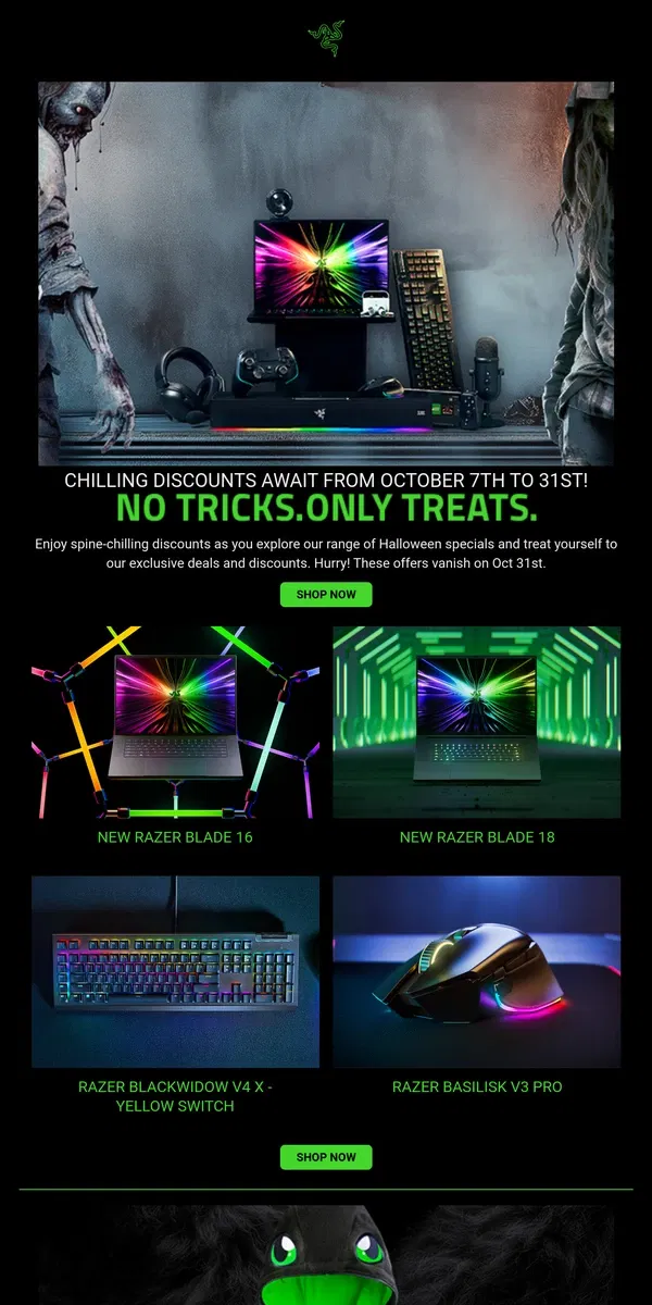 Email from Razer. 👻 Spooktacular Savings on Gaming Gear! 🎃