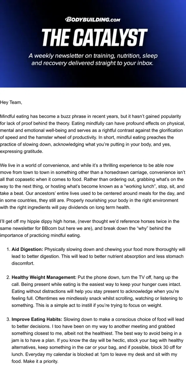 Email from Bodybuilding.com. The Truth Behind Mindful Eating