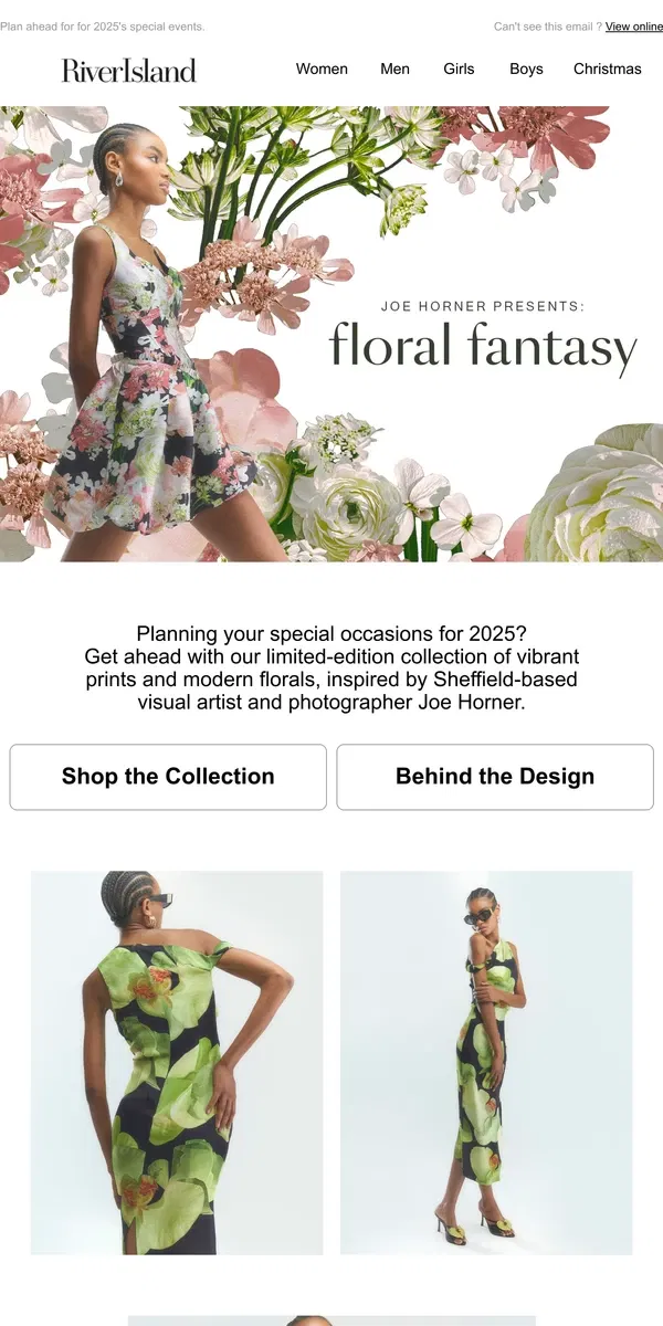 Email from River Island. Floral Fantasy: A Limited-edition Occasionwear collection