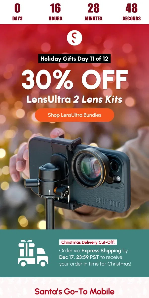 Email from ShiftCam. 30% OFF LensUltra 2 Lens Kits