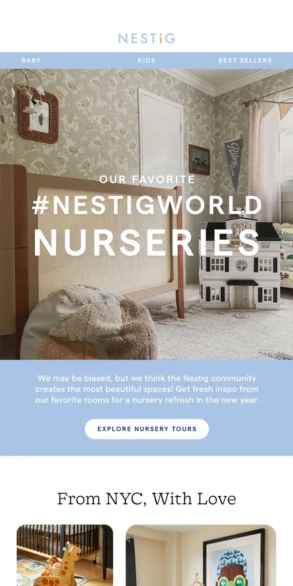 Email from Nestig. Nurseries for your inspo board 👀