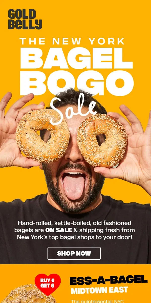 Email from Goldbelly. 🥯 NY Bagel SALE! Ess-a-Bagel + Barney Greengrass + Zucker’s! 🥯