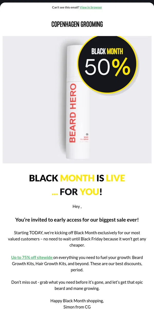 Email from Copenhagen Grooming. Black Friday is LIVE! 🧔🚀