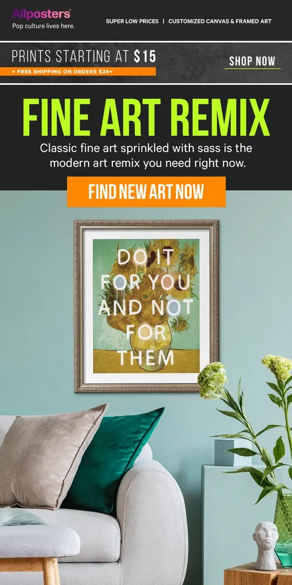 Email from AllPosters. Fine art with a modern twist