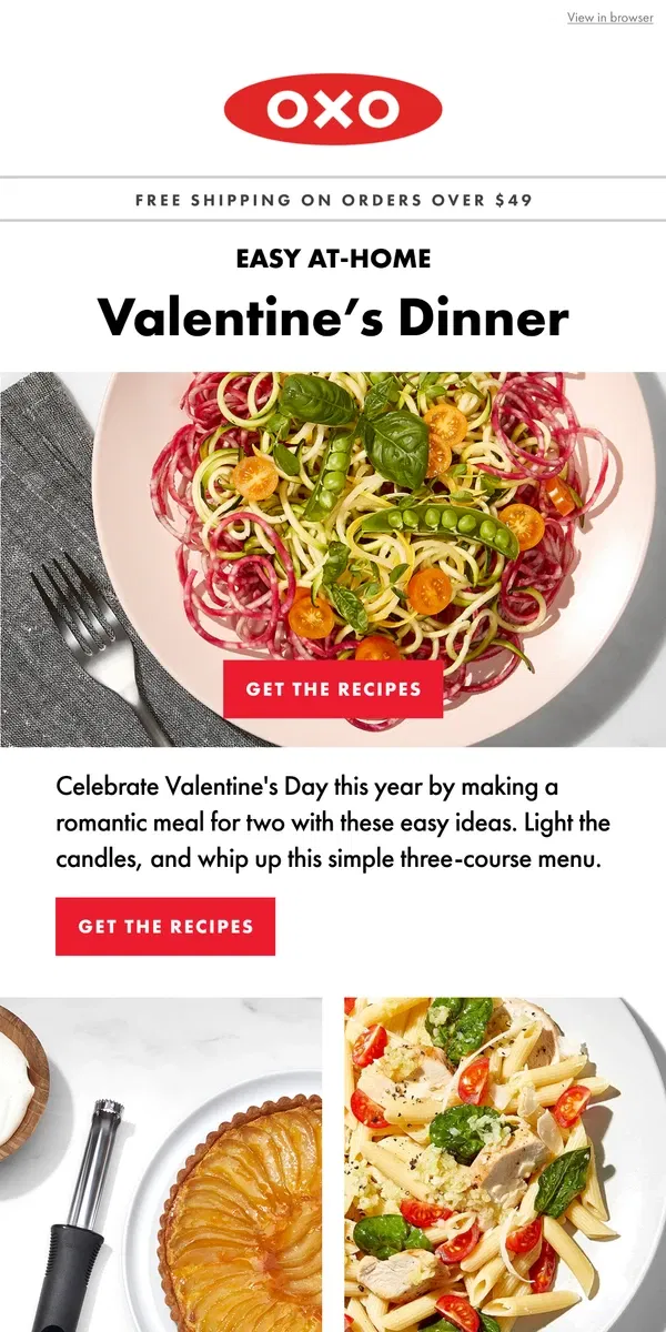 Email from OXO. Craft the perfect Valentine's Day menu