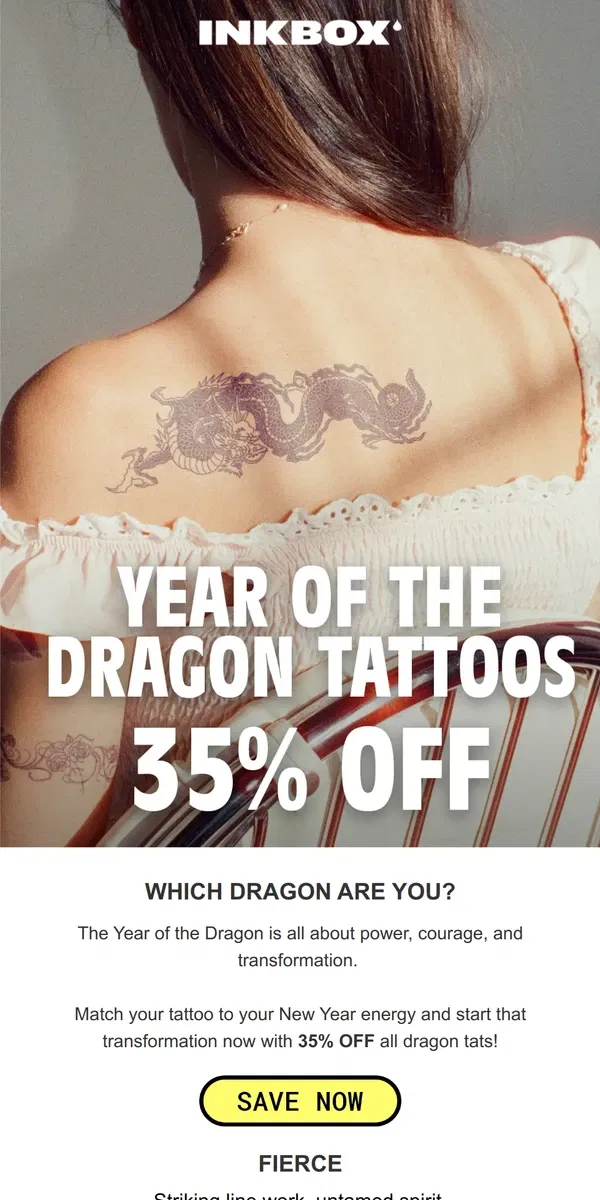 Email from Inkbox. 35% OFF 🐲 Year of the Dragon Tattoo