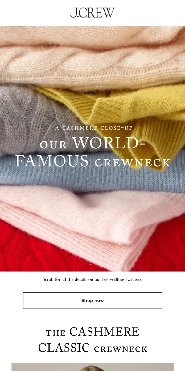 Email from J.Crew. Our world-famous cashmere crewneck