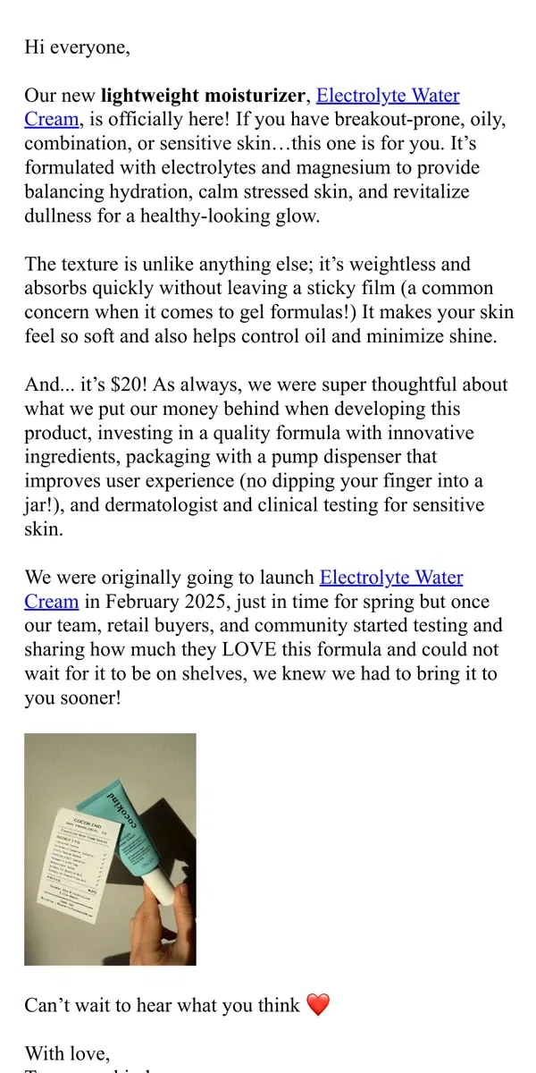 Email from cocokind. Why we made another moisturizer.. ⚡💧