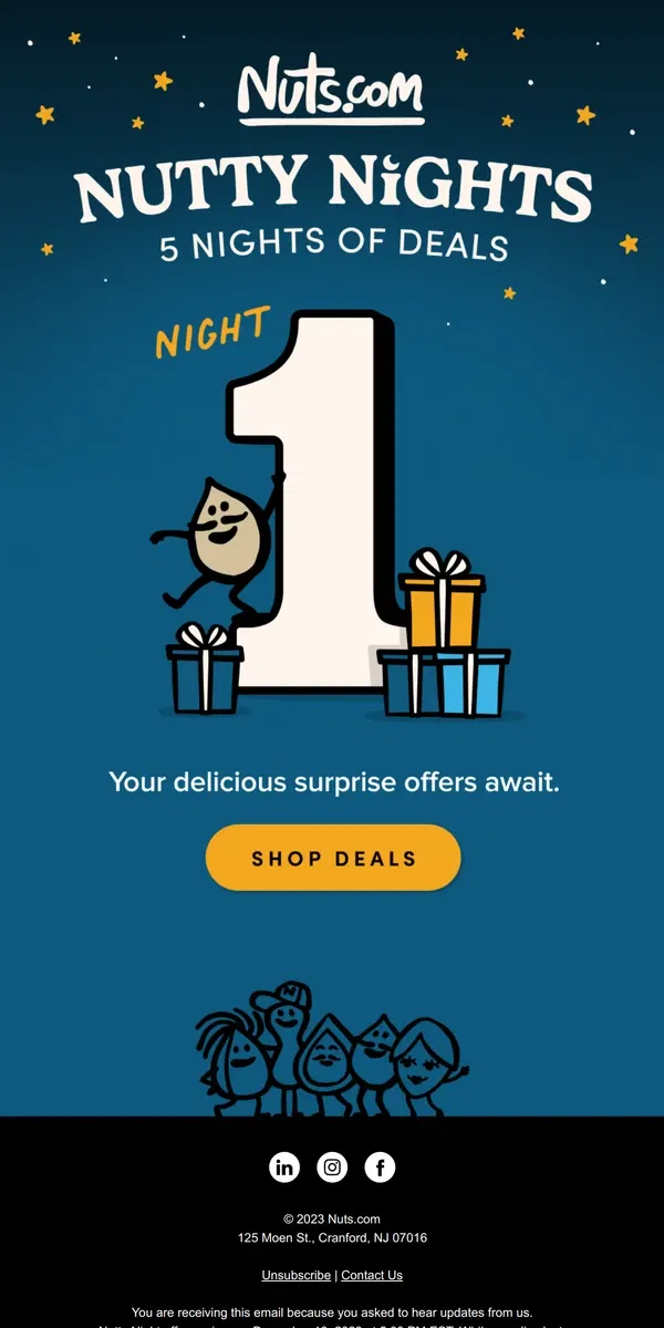 Email from Nuts.com. Nutty Nights Deals Are BACK! 🥳 