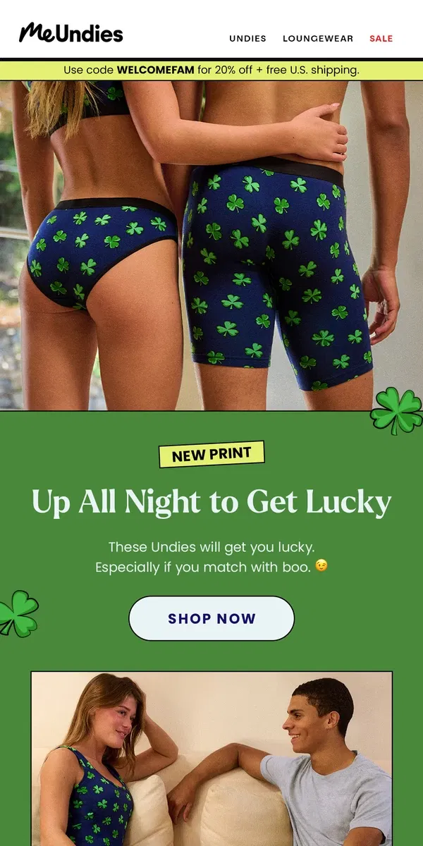 Email from MeUndies. Get Lucky In Shamrock Undies 🍀