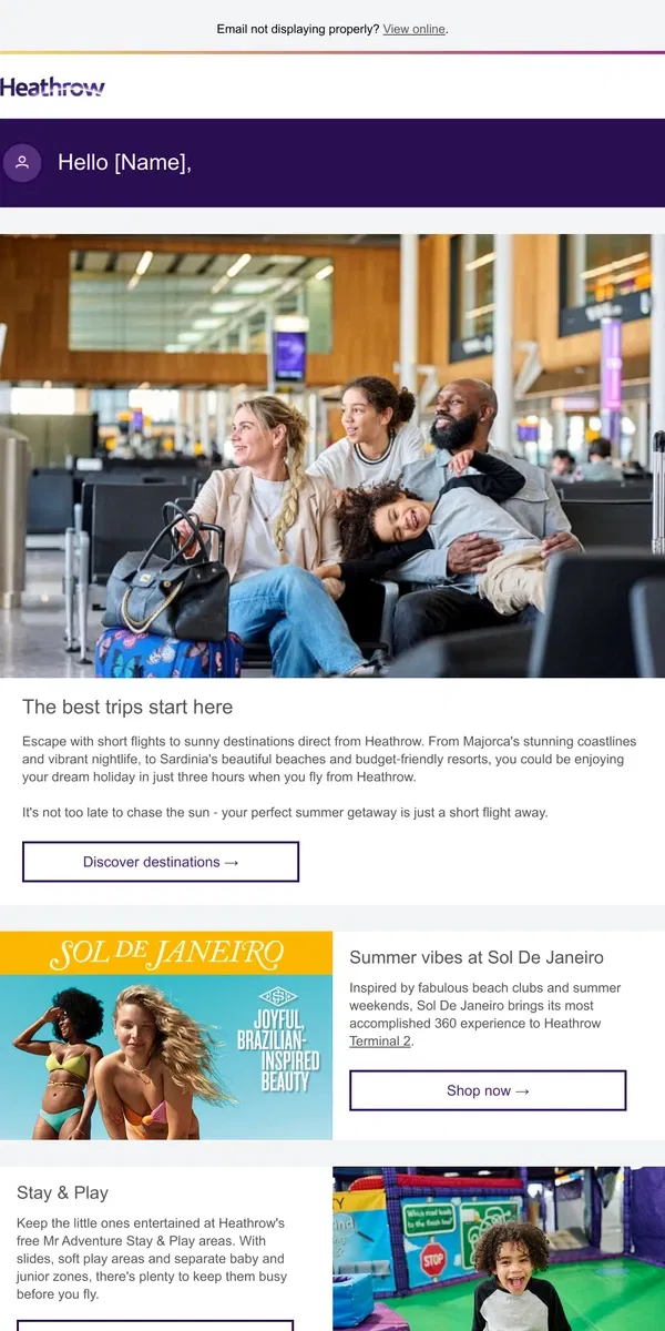 Email from Heathrow Airport. Top destinations to visit this summer