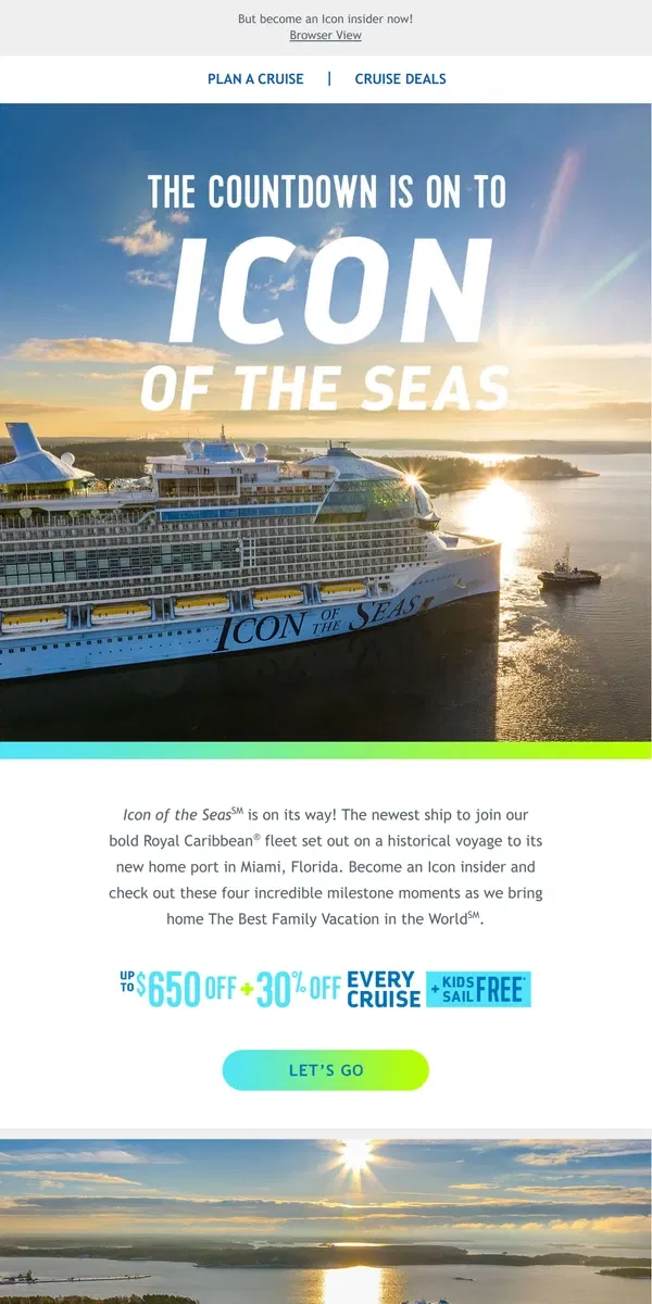 Email from Royal Caribbean. Countdown to arrival — Icon of the Seas