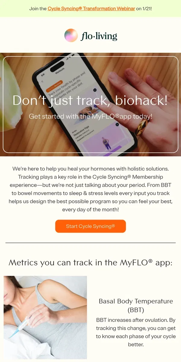 Email from FLO Living. Track more than just your period! 📈