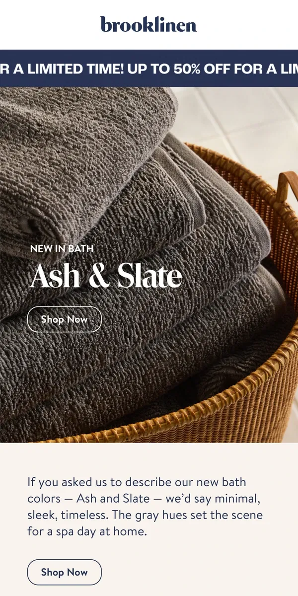 Email from Brooklinen. Fresh Towels HAVE arrived!