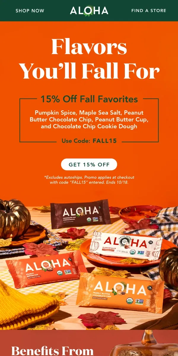 Email from ALOHA. Cozy up with fall flavors 🍂