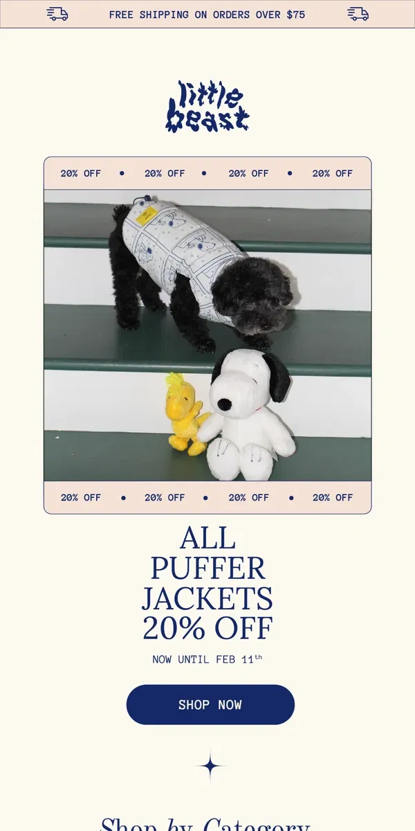 Email from Little Beast. All Puffer Jackets 20% Off