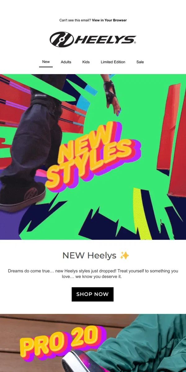 Email from Heelys. New Styles Loading...