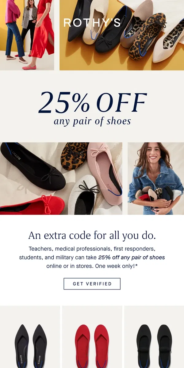 Email from Rothy's. 25% off any pair of shoes!