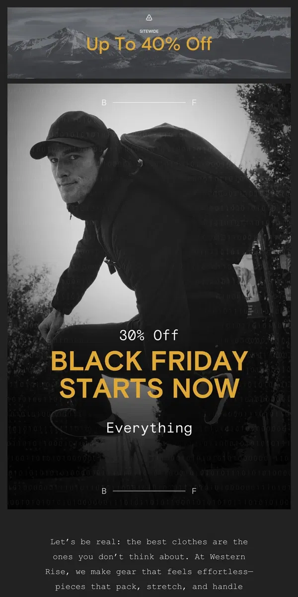 Email from Western Rise. Black Friday Starts Now