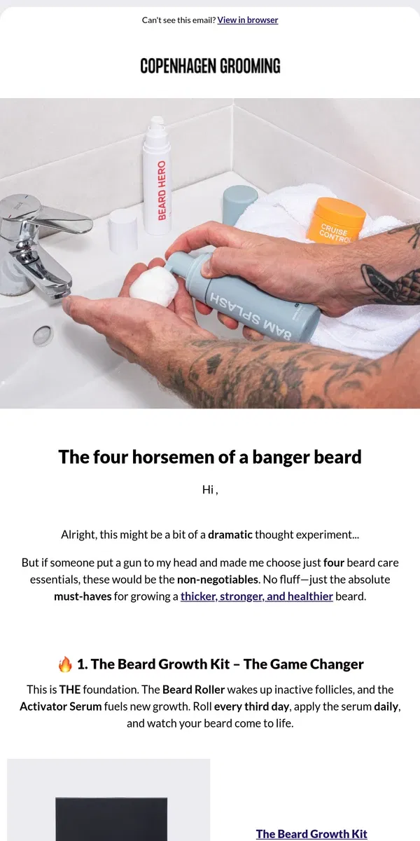 Email from Copenhagen Grooming. 4 banger hacks for a better beard