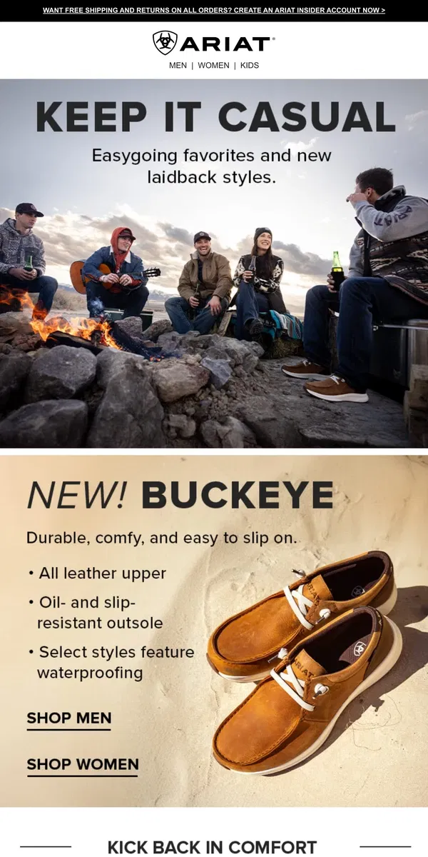 Email from Ariat. Just Dropped: Comfy Buckeye Shoes­