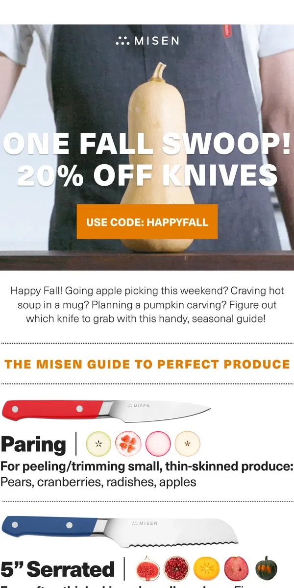 Email from Misen. Slice into fall! 20% off all knives - today only!