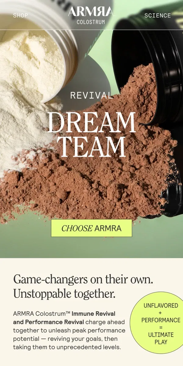 Email from ARMRA Colostrum. Farther, Faster, Stronger