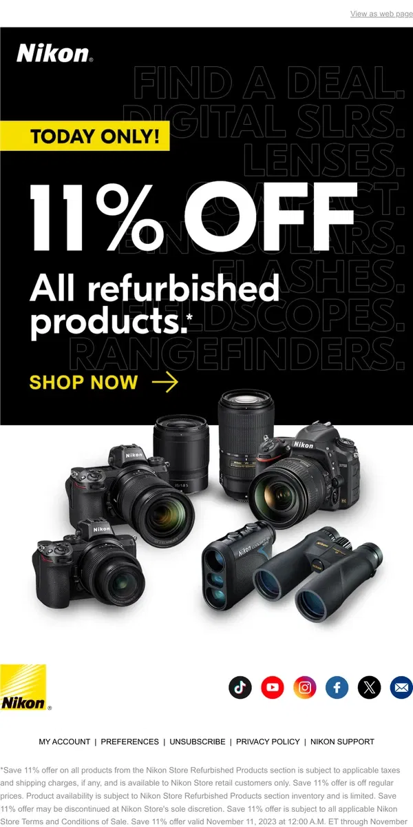 Email from Nikon. 11% Refurb Sale