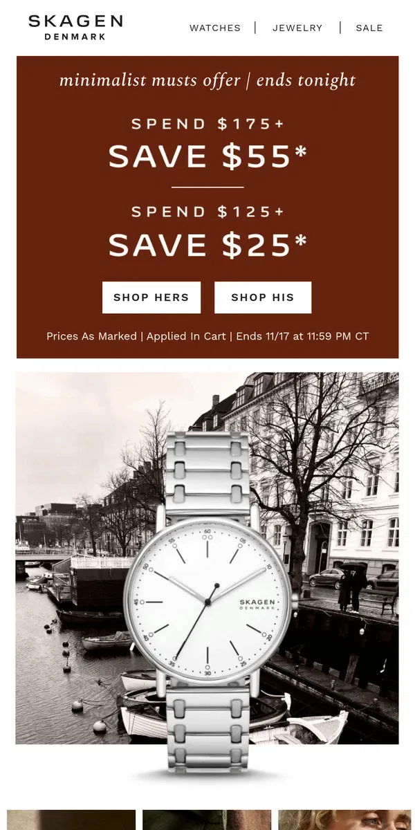 Email from Skagen. last chance to get $55 off.