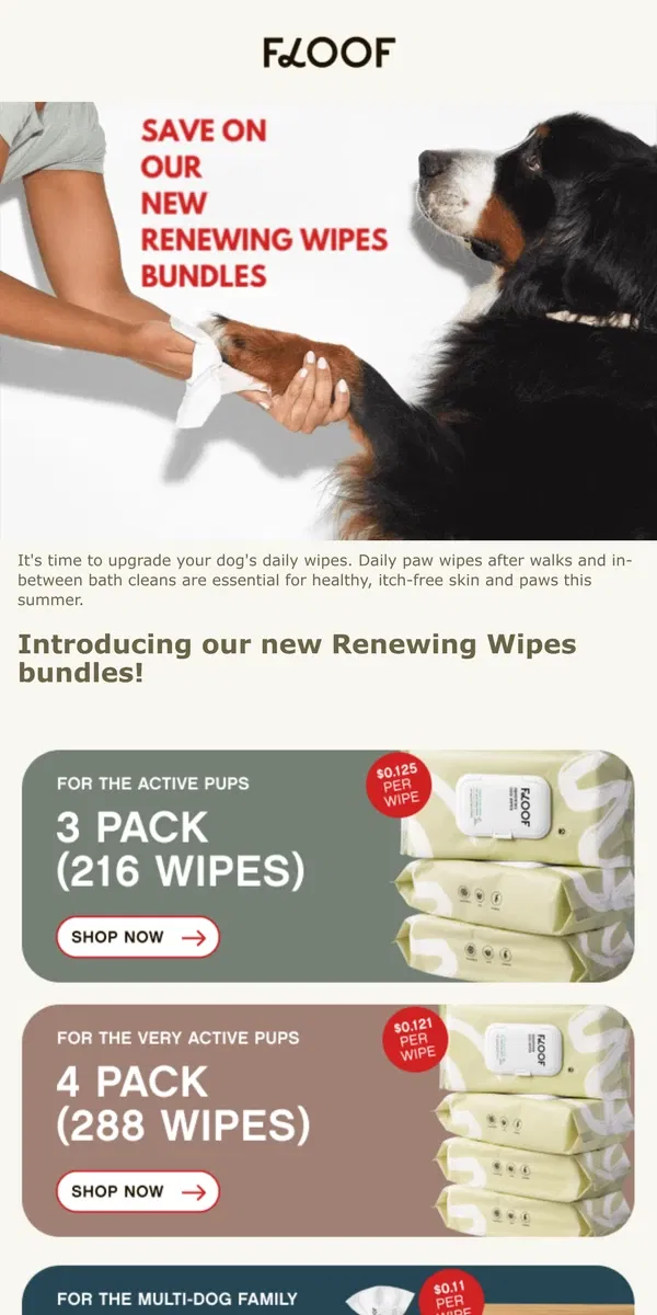 Email from Floof. It's Time to Upgrade Your Dog's Daily Wipes