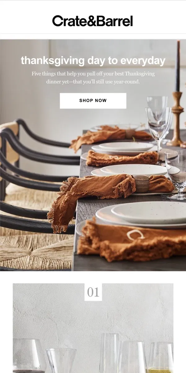 Email from Crate & Barrel. Your Thanksgiving table is inside →