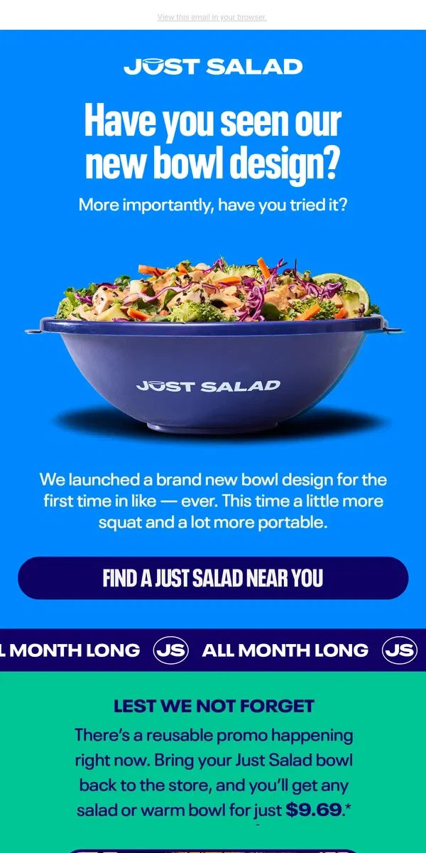 Email from Just Salad. new reusable bowl!