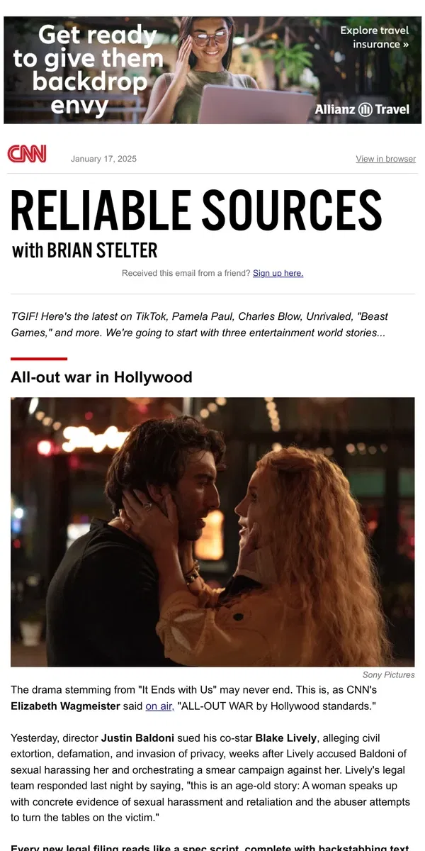 Email from CNN. War in Hollywood; NYT opinion cuts; TikTok ruling time; Apple's AI walk-back