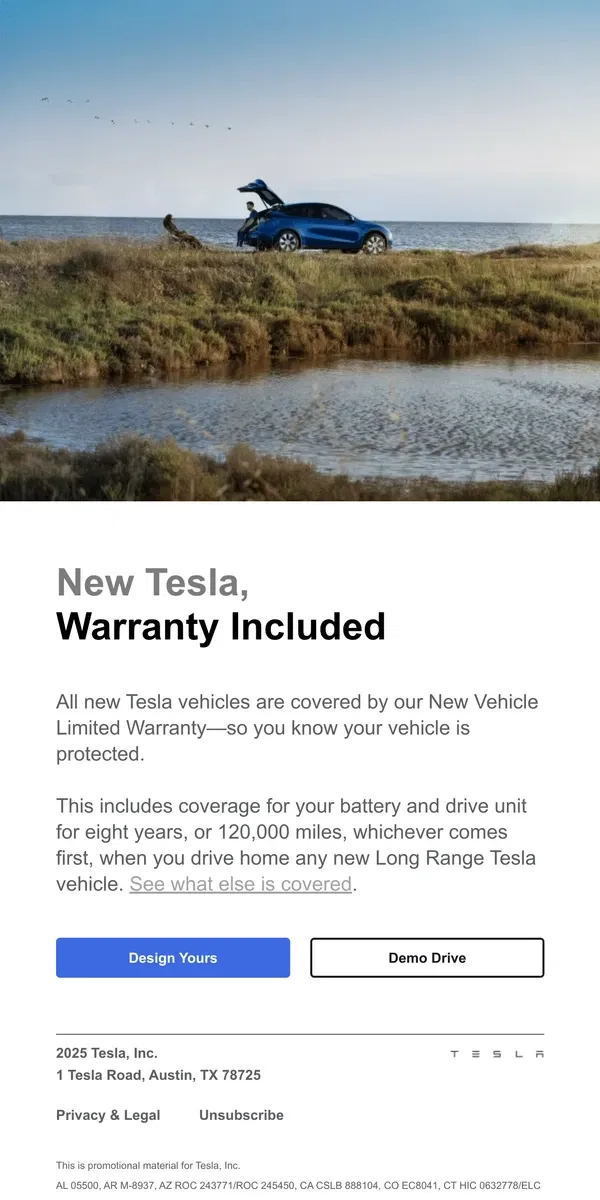 Email from Tesla. Your Tesla Is Covered