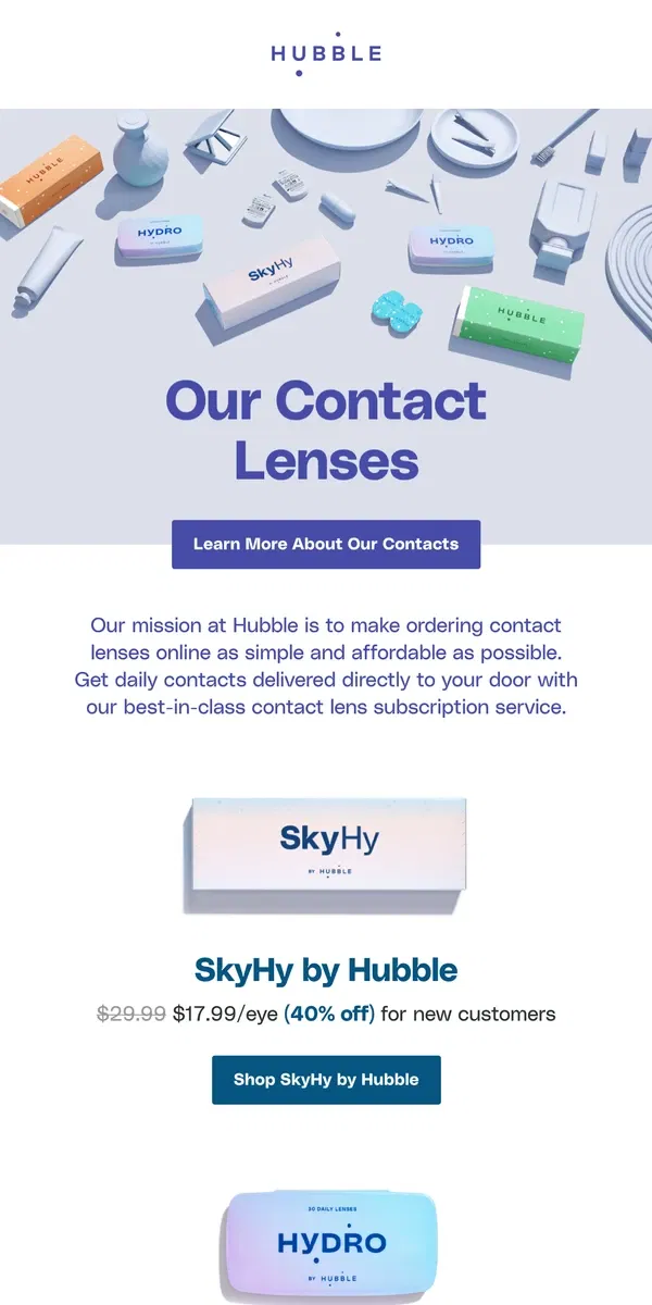 Email from Hubble Contacts. Meet Hubble's Contact Lenses