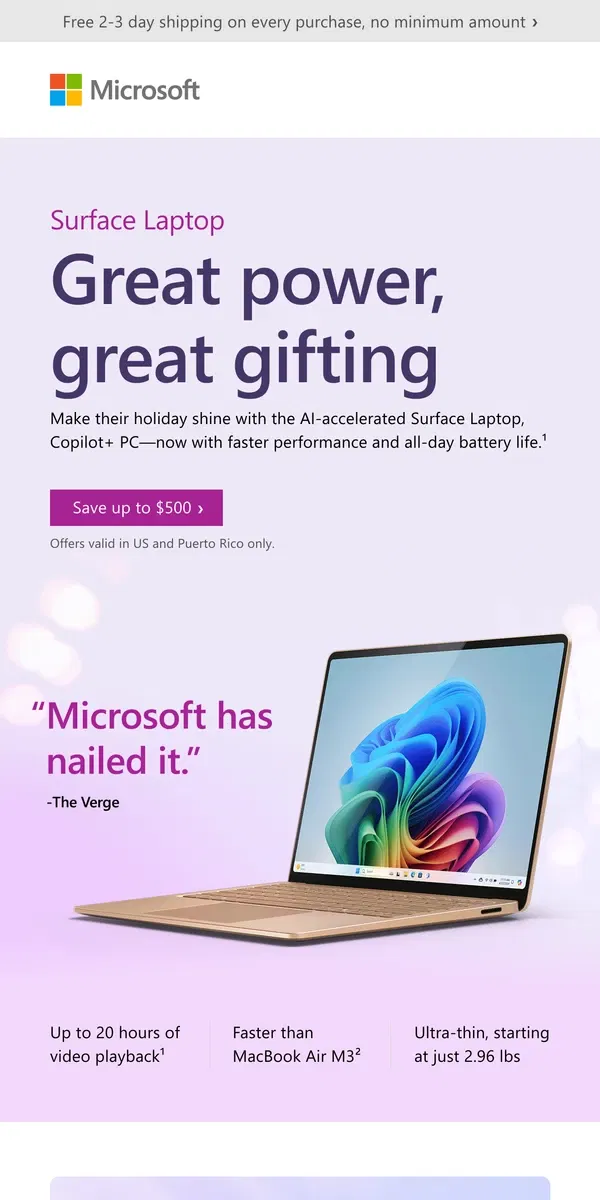 Email from Microsoft Store.      Surface savings to make everyone’s holiday shine  