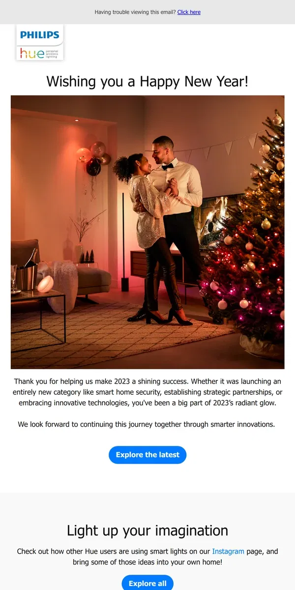 Email from Philips Hue. ✨ Thank you for making this year shine! 