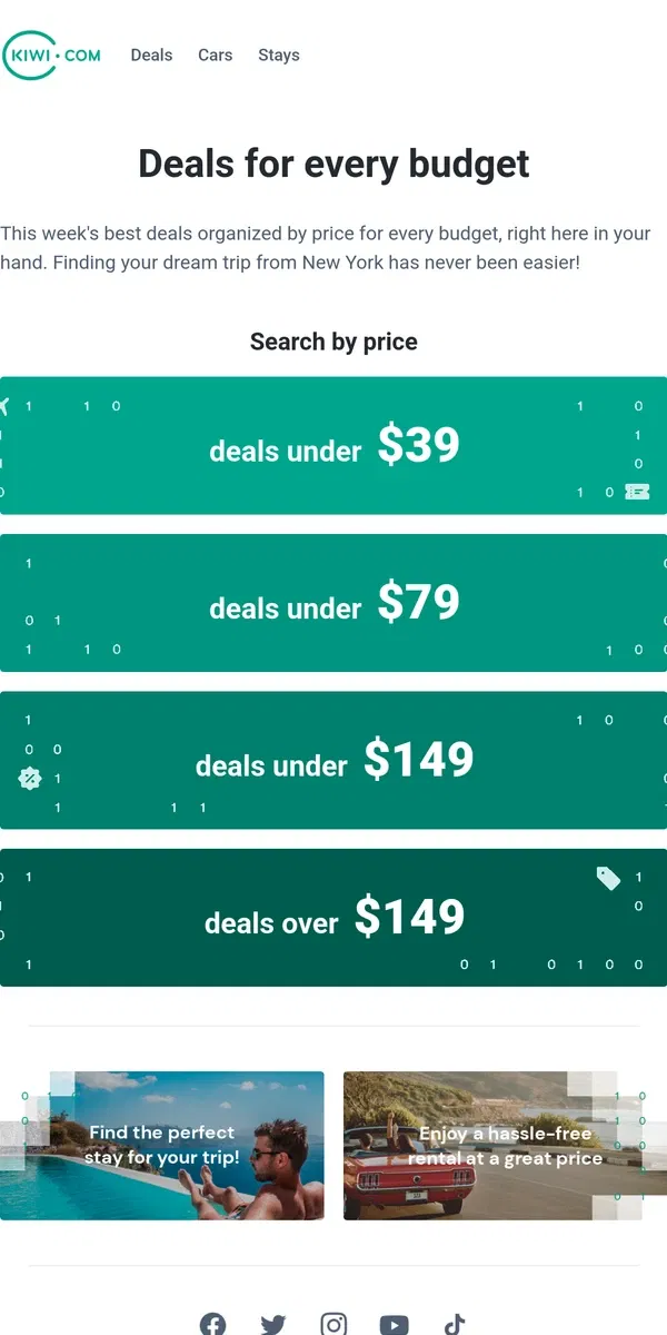 Email from Kiwi.com. Where can you go for under $39?