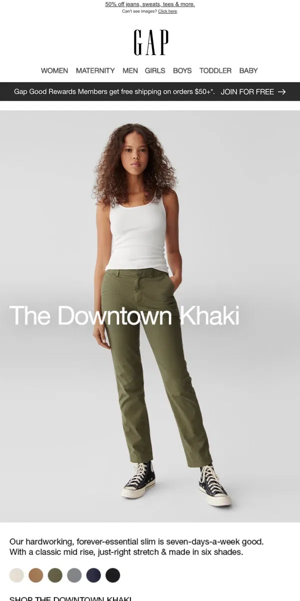 Email from GAP. Downtown Khaki is essential