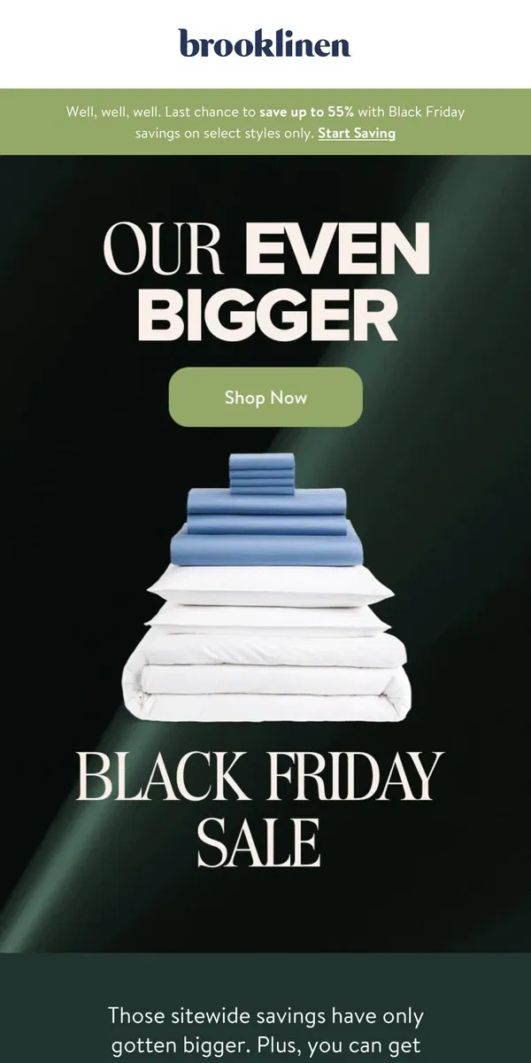 Email from Brooklinen. EXTRA EXTRA, read all about our Biggest Black Friday Sale