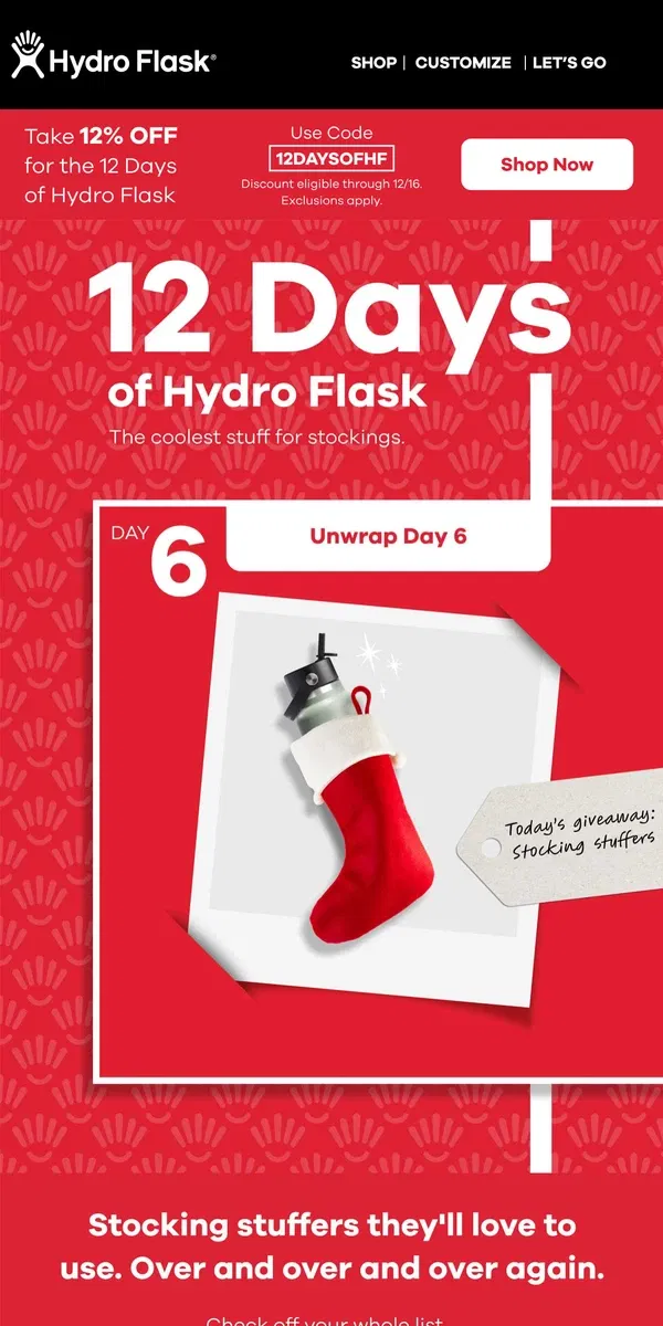 Email from Hydro Flask. 🎁 Stocking stuffers to steal the show