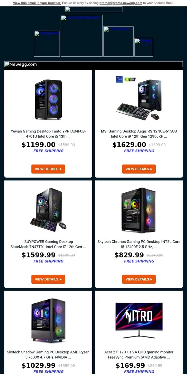 Email from Newegg. It’s CYBER MONDAY ⚡ TECH DEALS are here