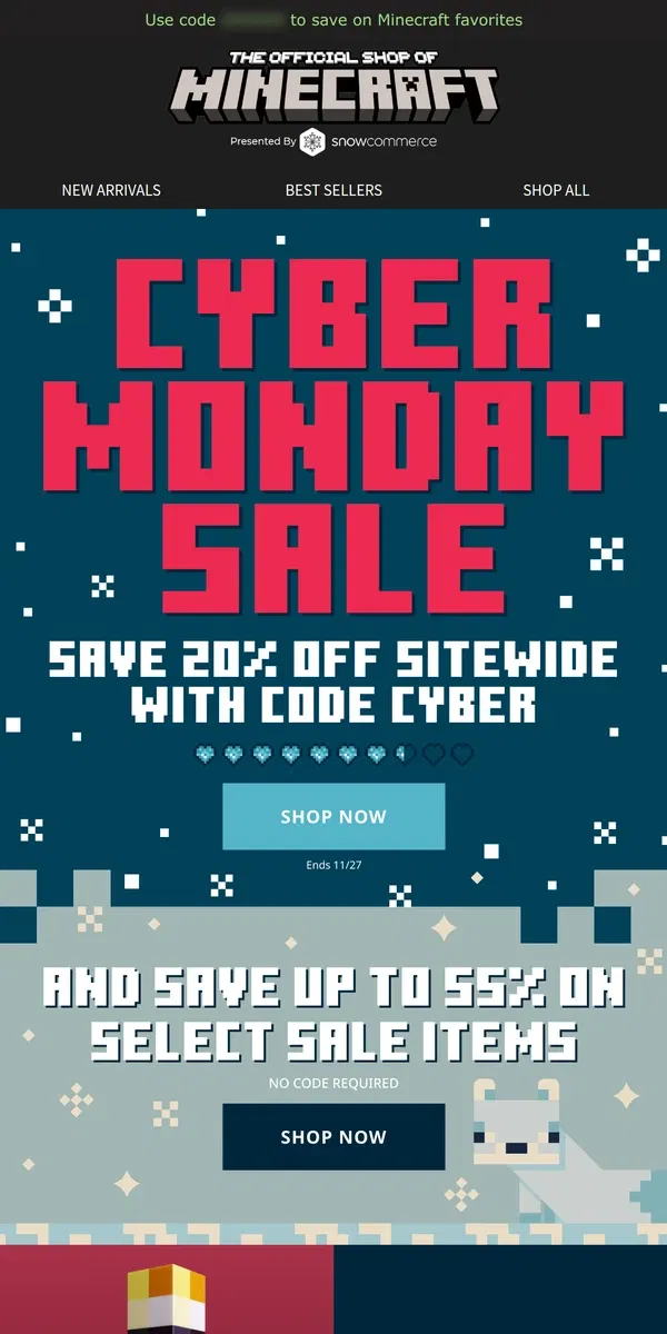 Email from Minecraft. 20% Off Loot! Shop Cyber Monday Gems! 💎