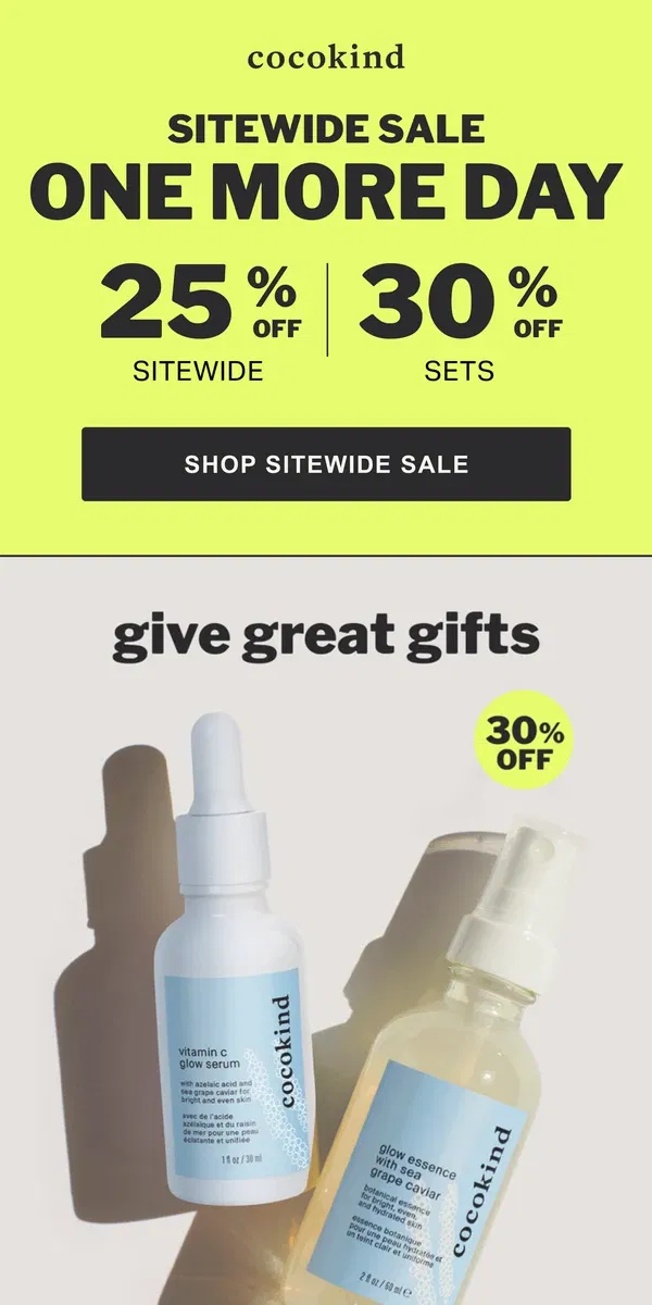 Email from cocokind. SITEWIDE SALE ENDS TOMORROW