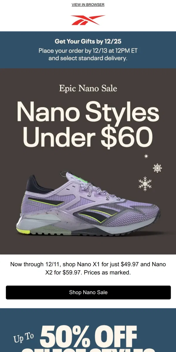 Email from Reebok. Nano X1 & Nano X2 under $60